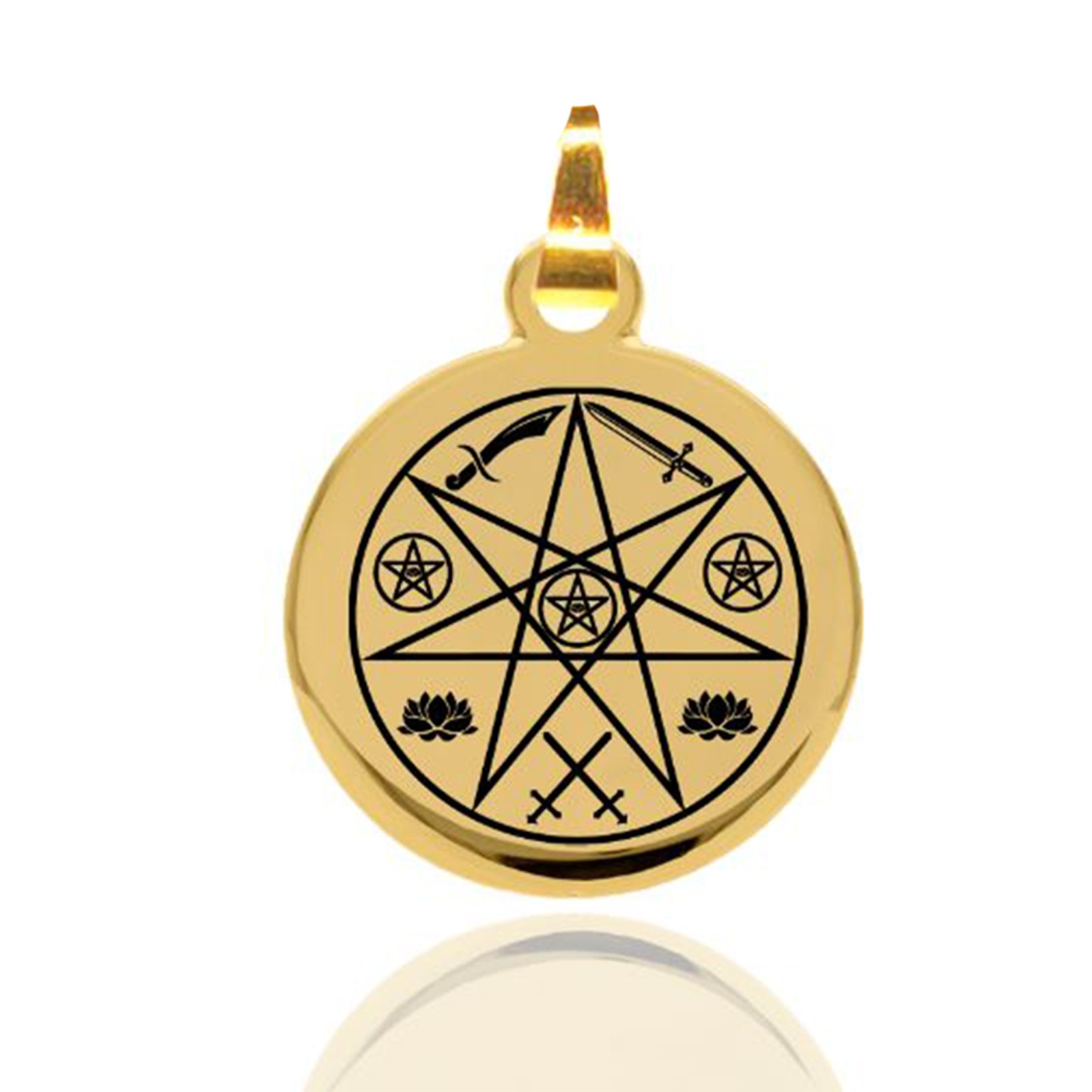 Pingente dourado com a Geometria Sagrada Escudo dos Guardiões Merkara RB®